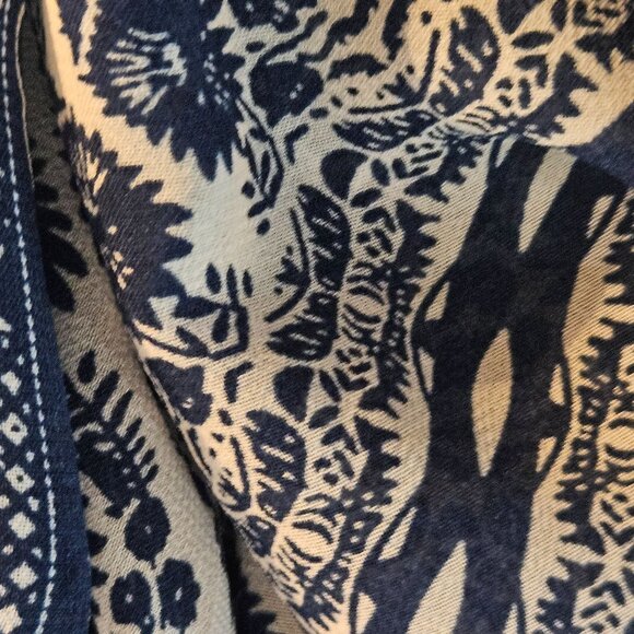 Aakaa Boho Maxi Dress Blue White Geo Print Short Sleeve Lightweight Small Resort - Picture 7 of 13